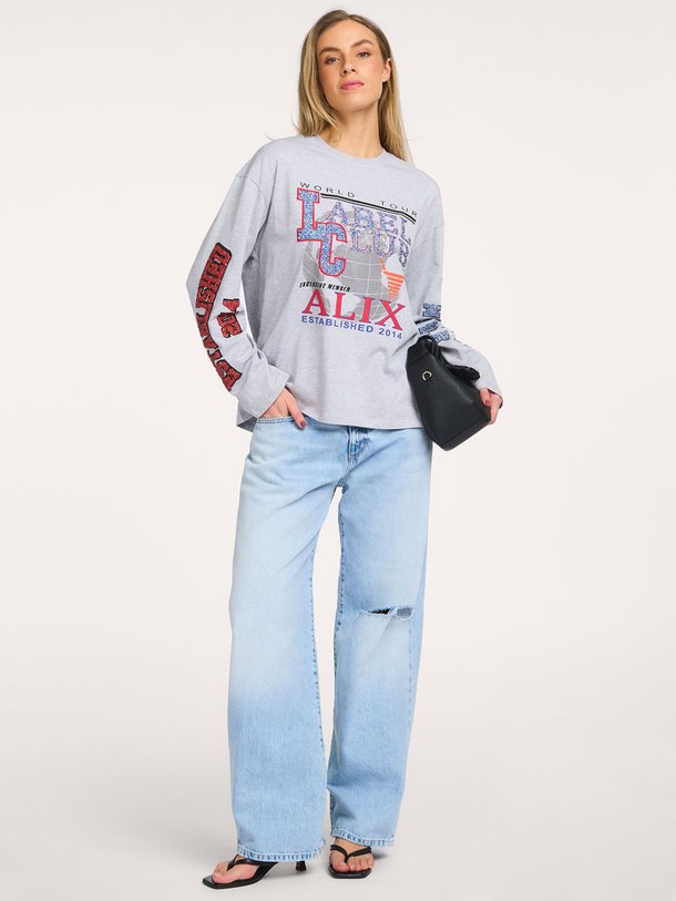 Ontdek de Cotton longsleeve with strass van Alix The Label in de kleur grijs bij Orangebag. Voor 21:45 besteld, morgen in huis!