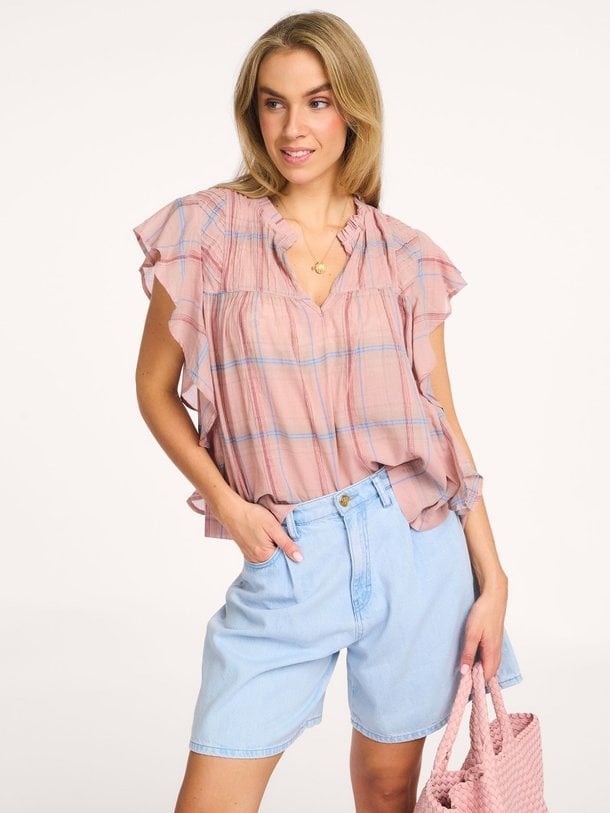 danee pink check blouse