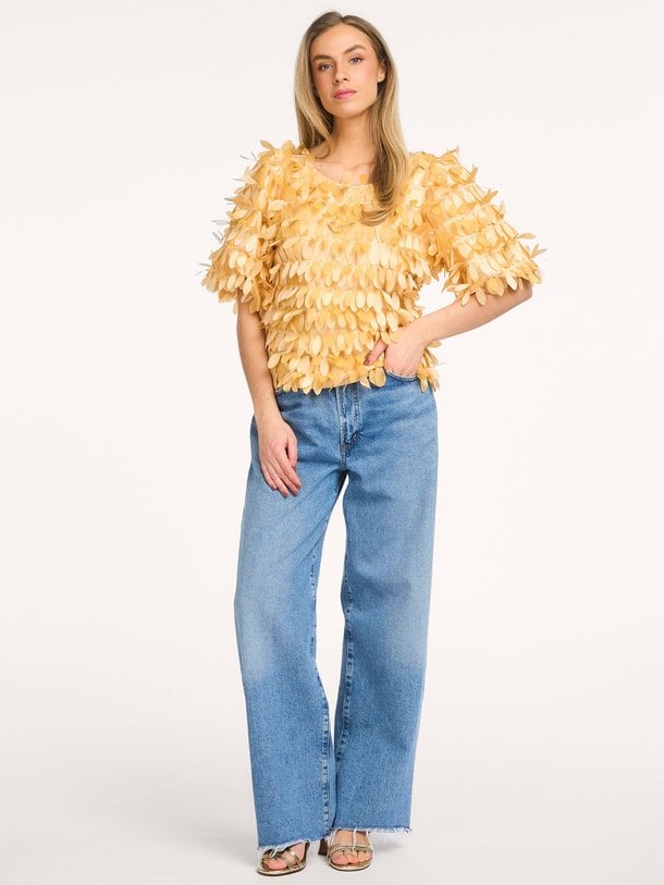 Ontdek de Angelina, woven top with applications van Aaiko in de kleur abrikoos bij Orangebag. Voor 21:45 besteld, morgen in huis!